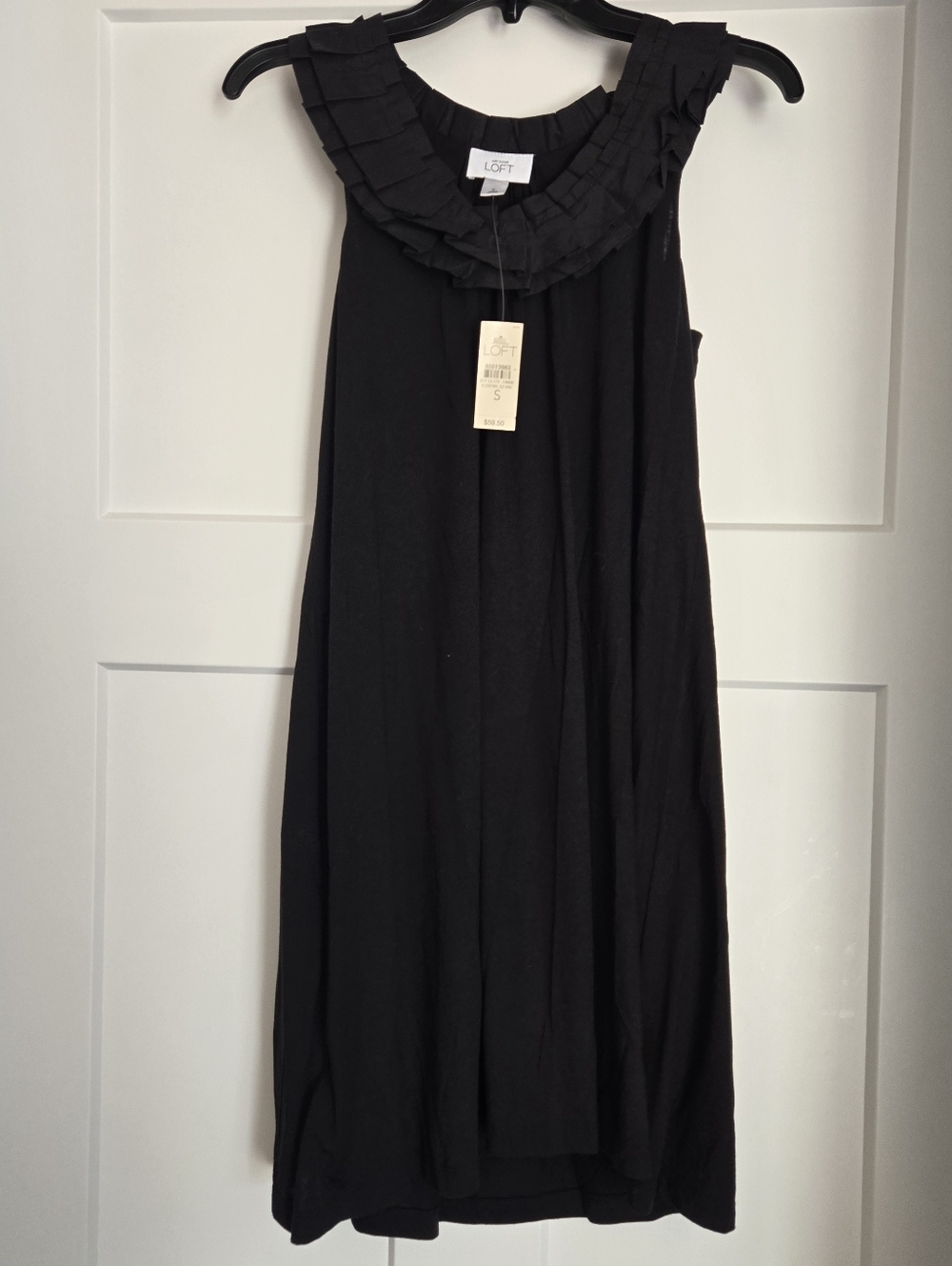 LOFT Black Sleeveless Midi Dress with Ruffled Collar